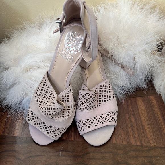 Vince Camuto Suede Cream Chunky Heel - Picture 6 of 9